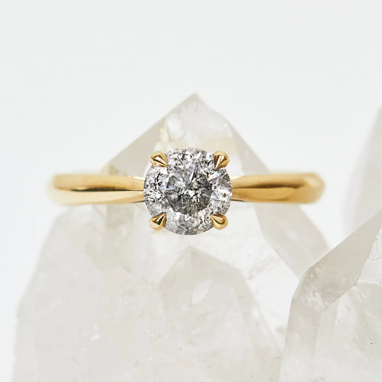 18ct Gold Salt And Pepper Diamond Engagement Ring, Gold