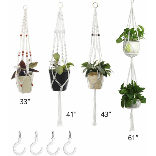 Plant Hangers Set of 4 Indoor Wall Hanging Planter Basket Decorative Flower Pot Holder with 4 Hooks for Indoor Outdoor Home Decor Gift Box 2+4