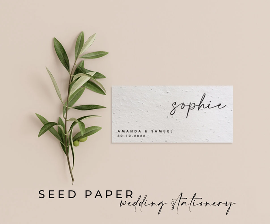 Plantable Seed Paper Eco-Friendly Sustainable Biodegradable Wedding Party Placecard Place Name - Love Is in The Air