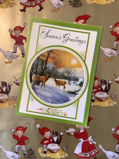 Extremely Rare Retro/Vintage Circa 1970S Deer Winter Scene Design - Blank Xmas Card Kitsch Sentimental Verse Vintage Lover