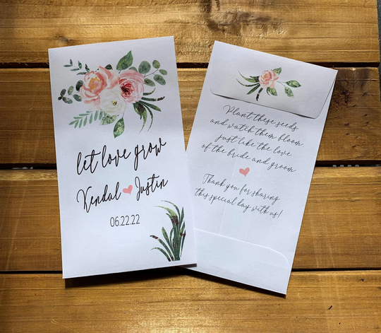 Wedding Let Love Grow Seed Pink Flowers Packet Favors, Bridal Shower Favor, With Or Without Wildflower Seeds | Set Of 15, Sp20075