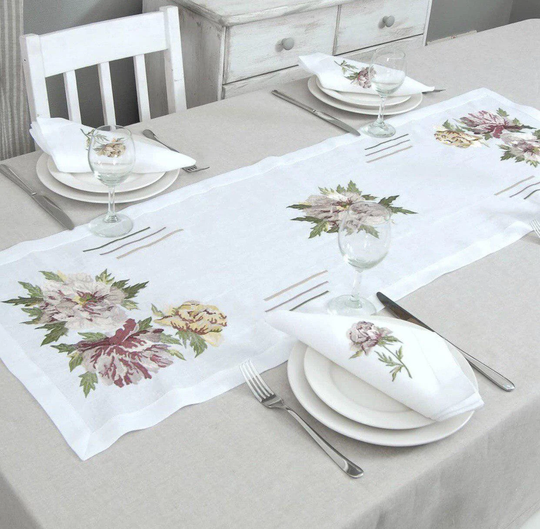 Table Runner 9040 См, Embroidered Tablecloth Linen Peonies, Ukrainian Embroidered. Gift For Her, Women Embroidery