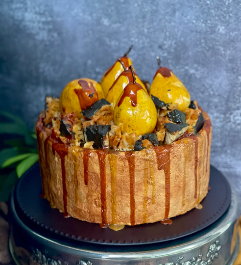 Faux Ginger Cake With Salted Caramel Poached Pears