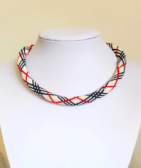 statement Geometric Crochet Seed Bead Necklace, Christmas Gifts, Anniversary Gift For Mom