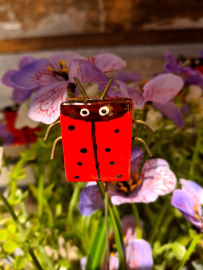 Garden Markers, Decor, Lady Bird Bug Glass Decor Plant Pot Stakes, Window Box Decoration, Gardeners Indoor Outdoor