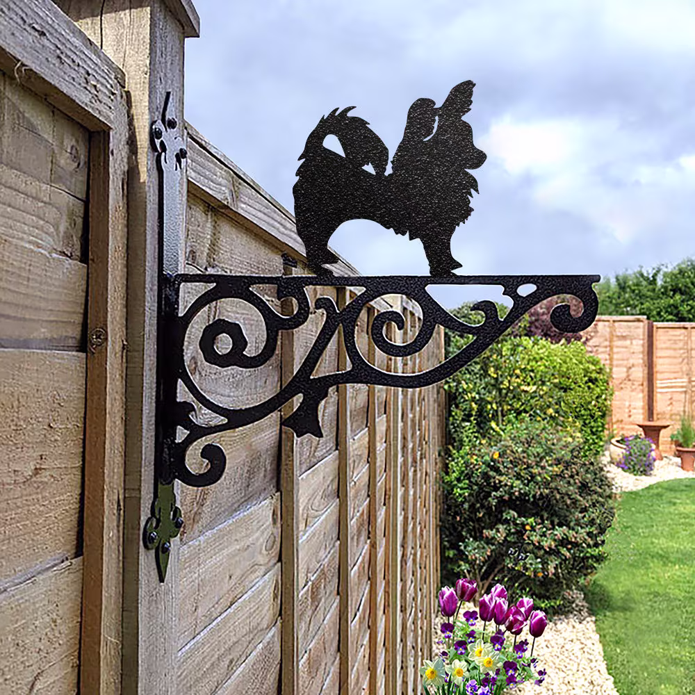 Chihuahua Long Hair Ornamental Hanging Bracket - Contemporary Basket Wall Mounted Decorative Garden Black