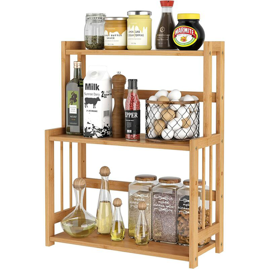 3 Tier Standing Spice Rack, Bamboo Countertop Organizer, Kitchen Shelves Storage for Herbs, Spice Jars, Seasoning Bottle - Gizcam