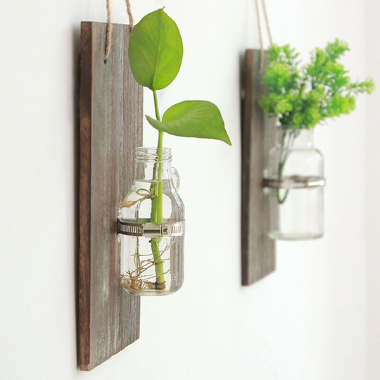 Wall Hanging Wood Frame Glass Vase Home Decor - Livingandhome