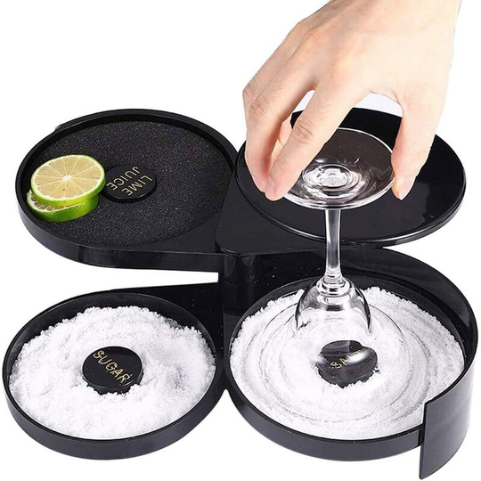 Heguyey - 1 Pack 3 Tier Bar Glass Rimmer for Margarita and Cocktail, Bartender Tool, Salt Box Spice Container, Salt Rimmer