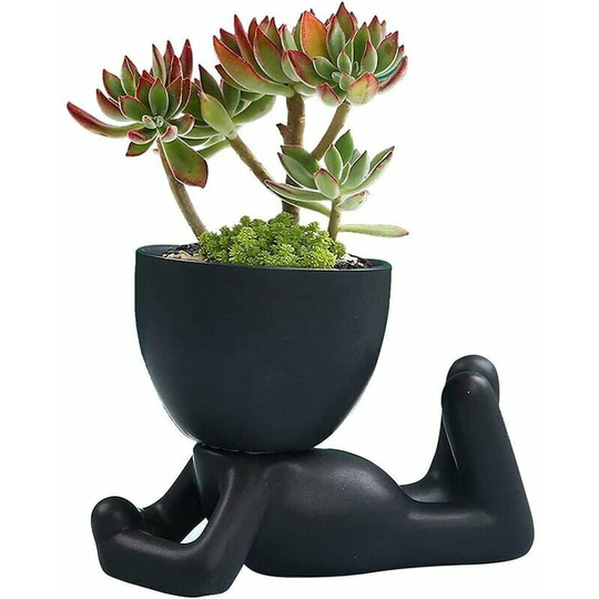 Ceramic Flower Pot Creative Succulent Plant Pot Small Pots Mini Flowerpot Decoration Decor Home Office Garden Decoration (Black)