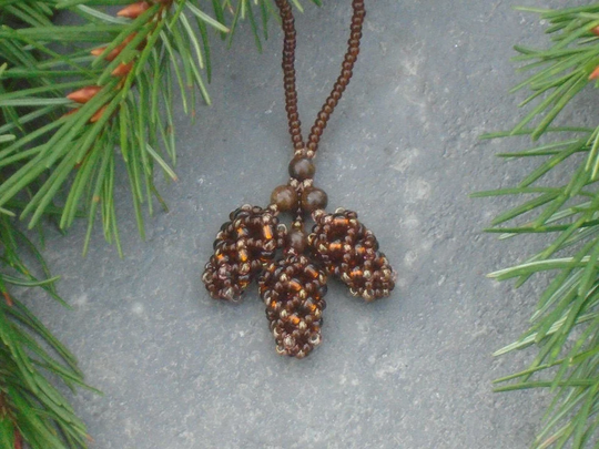 Pine Cones Necklace, Czech Seed Bead & Bronzite Gemstone Necklace, UK Seller