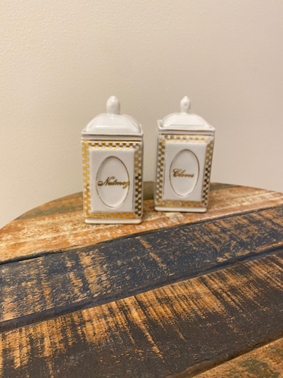 Vintage G.m.t. Germany Cloves & Nutmeg Canister Set, Spice Jar Set, Kitchen Decor, German Ceramic