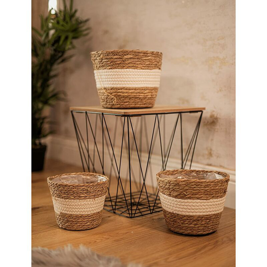 3x Woven Rope Plant Pots Indoor Planters Raffia & Rope 3 Piece Planter Set - Various Sizes Storage Baskets Jute Rope