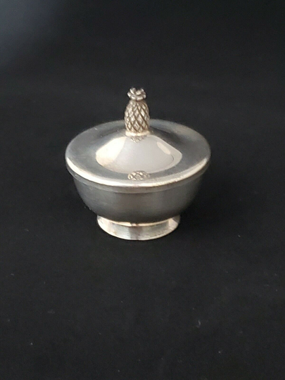 Vintage Georg Jensen Sterling Silver Salt Cellar With Pineapple Top Lid Antique Collectible 5Th Ave. New York