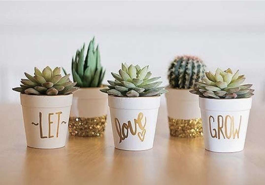 Beautiful 5 Pieces Set Or Individual Terracotta Succulent Pots Planters For Home Decor With Vinyl Letters Drainage Hole At The Bottom