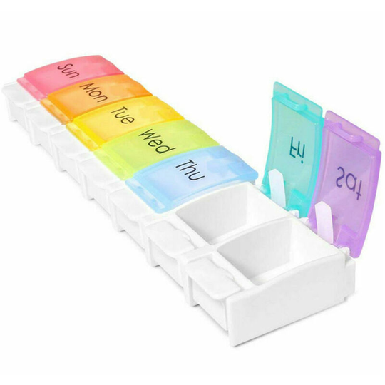 Pill Organizer for Travel Weekly Pill Box 7 Day Pill Case Daily Medicine Organizer 7 Compartments Pill Container for Vitamins Fish Oil