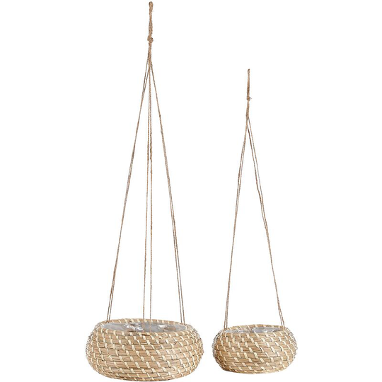 Handwoven Set of 2 Seagrass Hanging Plant Pots Planters Natural Remora - Natural