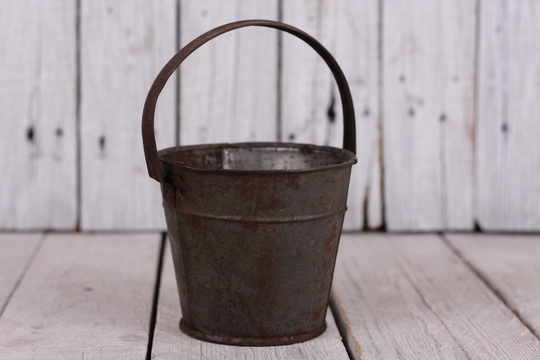 Vintage Child's Sand Pail, Rusty Tin Small Bucket