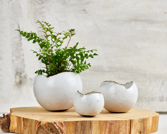 Set Of 3 Handmade Shiny White Ceramic Planters, Wedding Gift, Unique Eclectic Home Decor, Indoor Planters