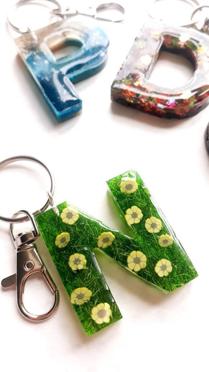 Letter Initial Keychain- Seasons - Spring Resin Key Ring