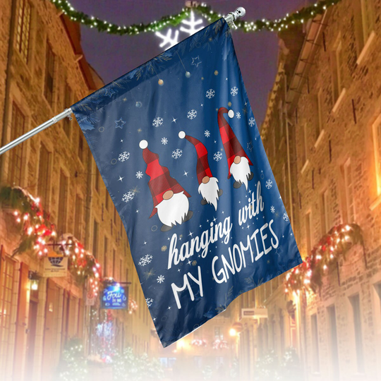 Funny Winter Grome Flag, Buffalo Plaid Christmas Quote Hanging With My Gnomies Xmas Gnomes Seasonal Flag