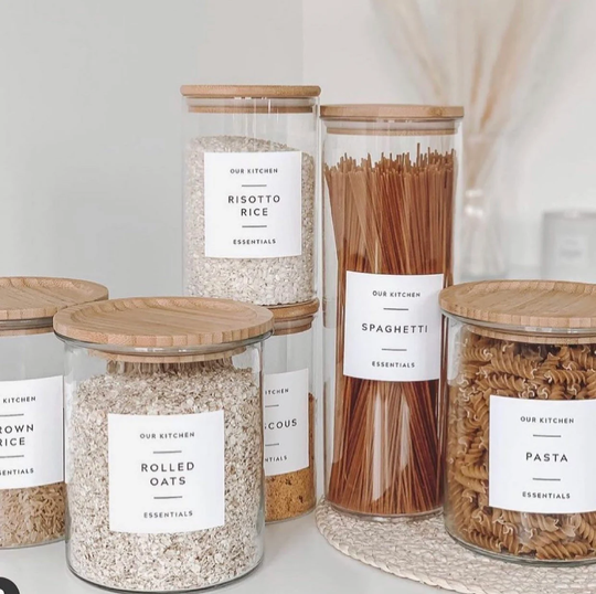 Personalised Labels Pantry Kitchen Organisation Monochrome Baking Jars Storage Minimalist