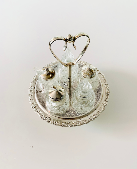 Vintage Salt, Pepper Shakers & Condiment Pots With Tray