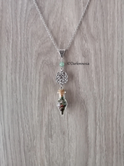 Necklace, Self Confidence, Bottle, Jar, Plants, Amulet, Ritual, Spell, Green Aventurine, Talisman, Pagan, Wicca, Witch, Celtic
