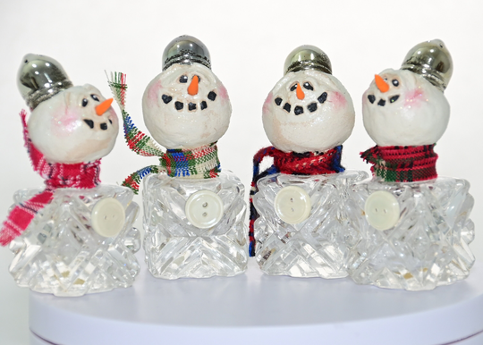 Vintage Salt Shaker Snowman #89, 90, 91 & 92 | Winter Decor Glass Recycled