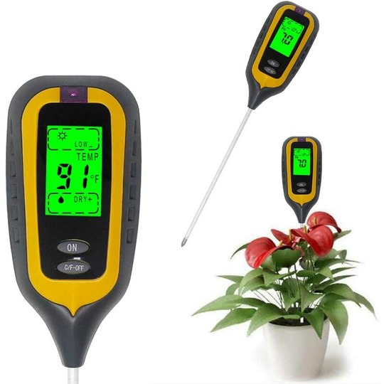 Soil pH Moisture Tester Light Temperature 4 in 1 pH Soil Moisture Meter Electronic Soil Tester for Garden Plants Yellow