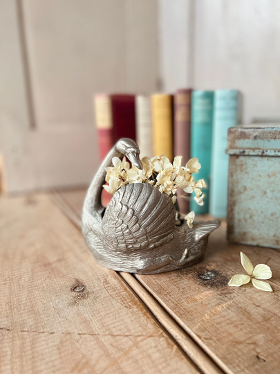 Silver Plated Vintage Swan Planter ~ Small Flower Pot Trinket Storage