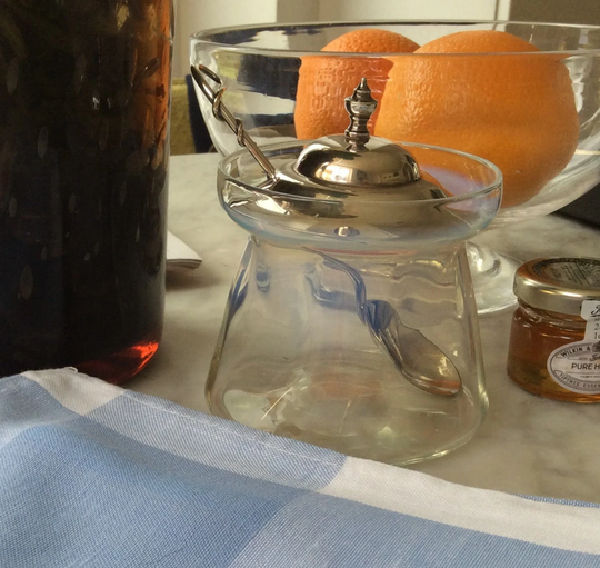 Jam Pot & Spoon - Vaseline Arts & Crafts Glass Silver Plate C1910 | 105596E