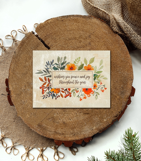 Set Of 25 Wood Christmas Cards - Four Seasons Floral Design