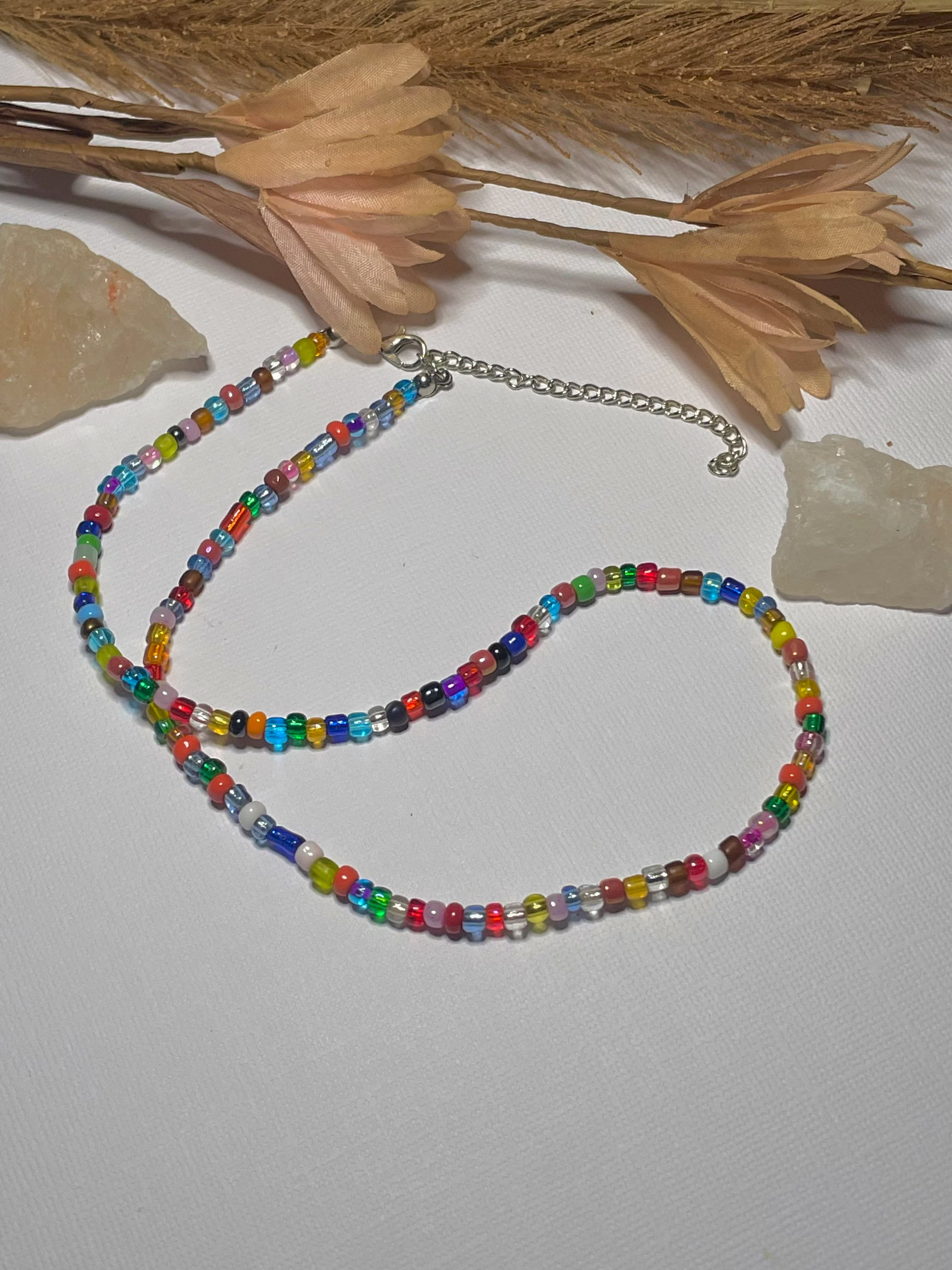 Handmade Rainbow Seed Bead Necklace | Glass Necklace