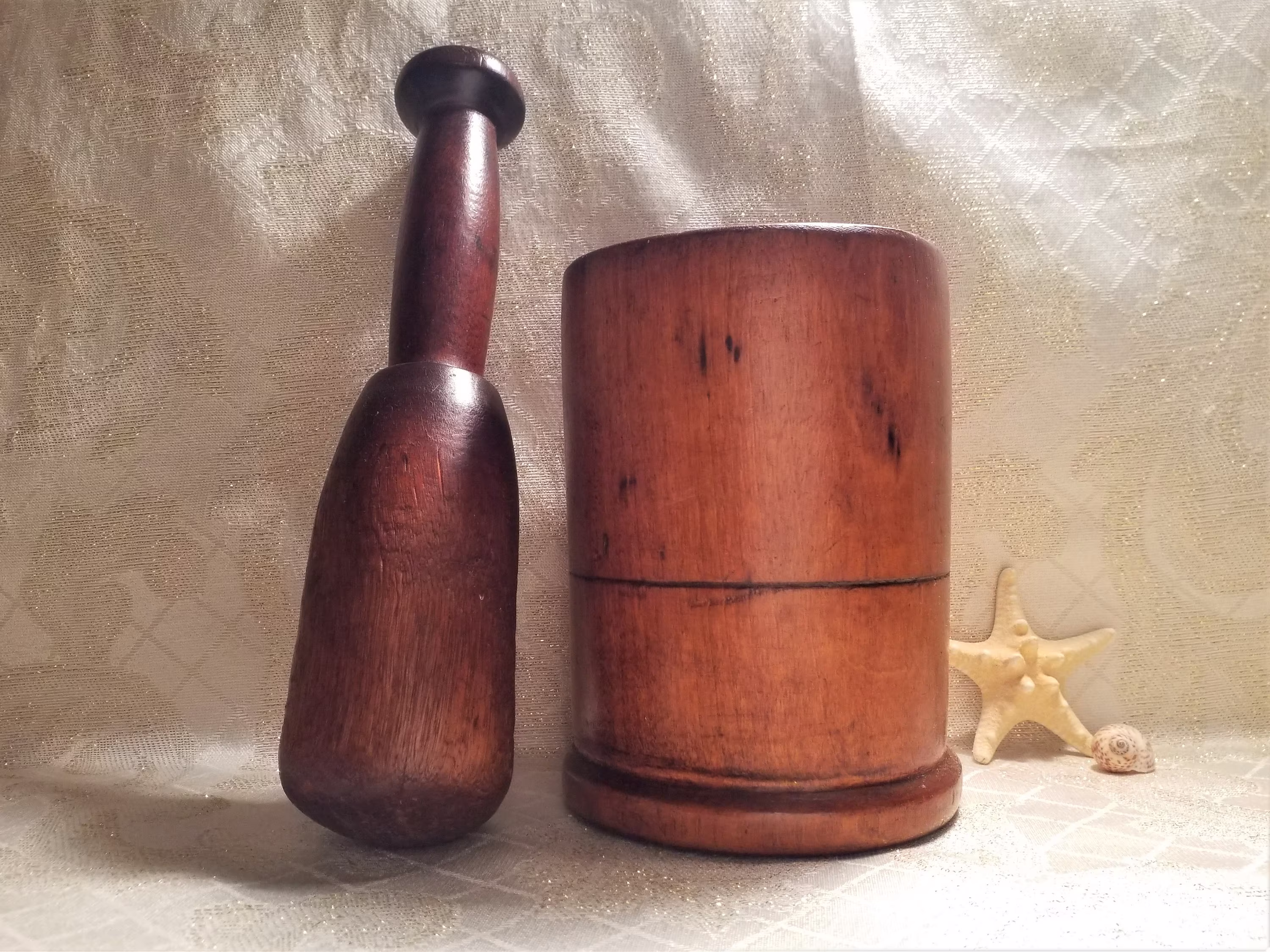 Antique Wooden Pestle & Matching Mortar Used For Herbal Preparation in Cooking Medicinal Purposes Always Free Domestic Shipping