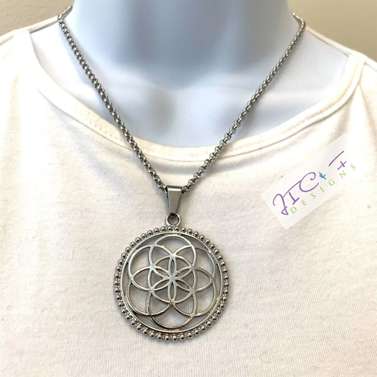 Seed Of Life Necklace, Stainless Steel Chain, Sacred Geometry Pendant, Seed Of Life Yoga Spiritual Jewelry, Meditation Necklace