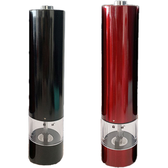 Electric Salt and Pepper Grinder Set, Automatic One Handed Operation,Ceramic Grinder, 2 Pack 1pcs red + 1pcs matte black