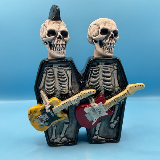 Punk/Gothic Skull Salt & Pepper Shakers.skeletons Playing Guitar