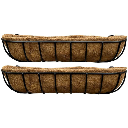 Set of 2 Manor Garden Black Metal Wall Basket Manger Trough Planters (90cm)
