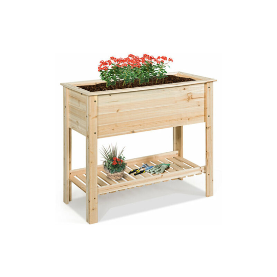 Wooden Garden Planter Raised Bed Container Stand with Storage Shelf By Costway