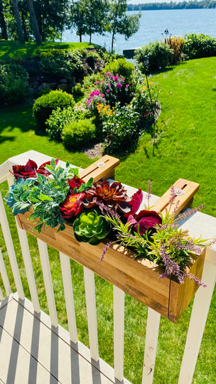 Acacia Railing Planter Box, Deck Planter, Balcony Hanging, Rail Herb Outdoor Box
