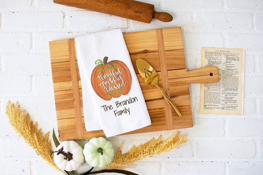 Personalized Thankful Towel | Fall Kitchen Custom Decor Seasonal Thanksgiving Gift Pumpkin