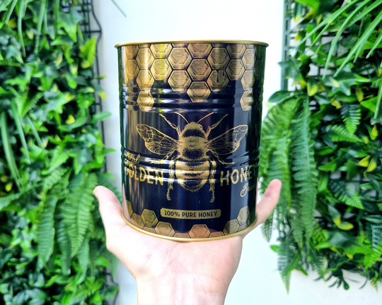 Bumble Bee Storage Tin Decorative Plant Pot, Vintage Golden Honey Small Pot Cover