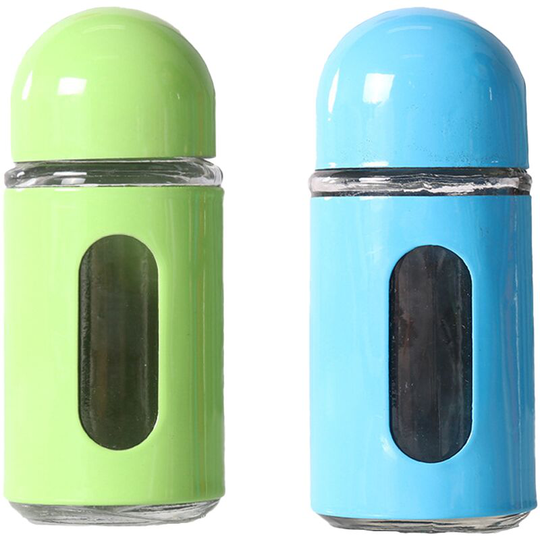Stainless Steel Salt and Pepper Grinder Glass Pepper Mill Pepper Shaker Adjustable Coarseness green + blue