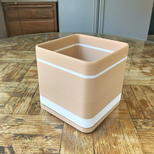 The Quadra Modern Minimalist Color Blocked Indoor Planter Pot With Saucer