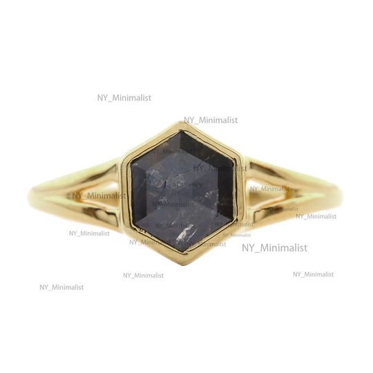 Genuine Salt Pepper Diamond Ring, & Ring in 14K Gold, Unique Wedding April Birthstone