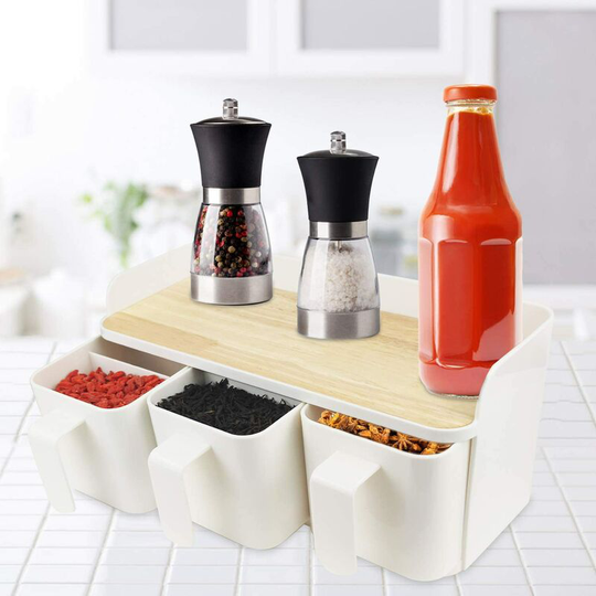 Seasoning Storage Box, 3 Seasoning Storage Boxes, a Total Of 6 Storage Compartments