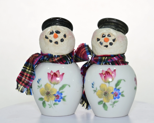 Vintage Salt Shaker Snowman #98 & 99 | Winter Decor Glass Recycled