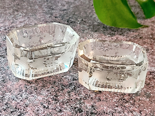 Crystal Etched Salt Cellars | Chips Grape Leaf Octagonal 8 Sided Thick Glass Vintage 30S To 60S, Outlet Store