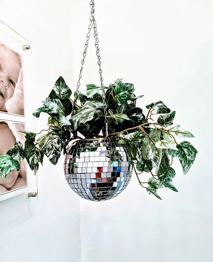 Hanging Disco Ball Planter, Retro Mirror Plant Pot, Unique Silver Glitter First Home Gift